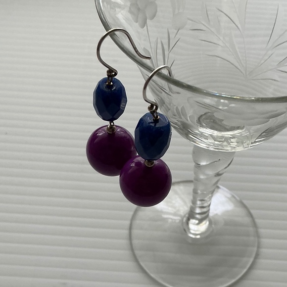 Sterling Silver Earrings With Purple and Blue Stone - Picture 4 of 4